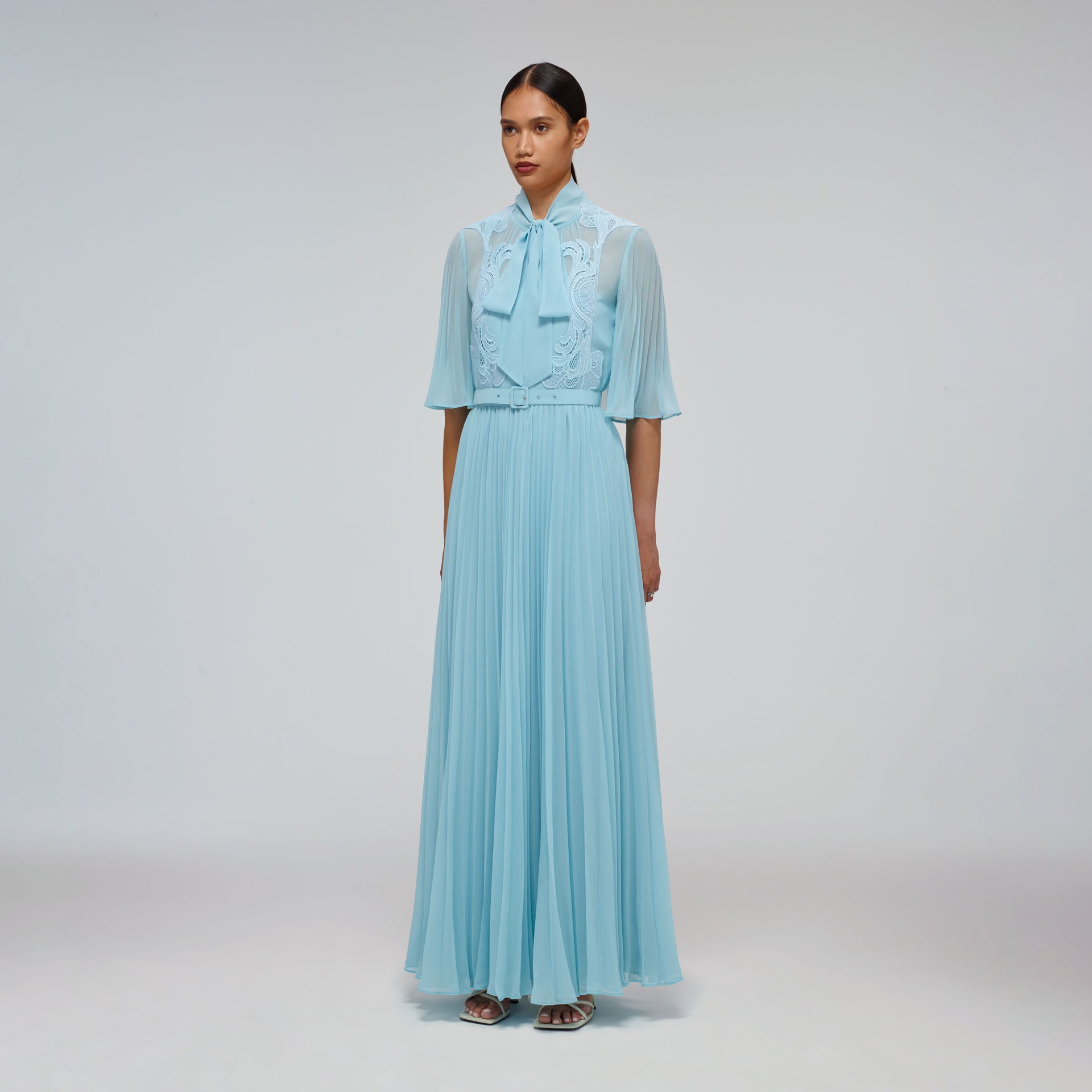 Tropical Blue Chiffon Maxi Dress | self ...